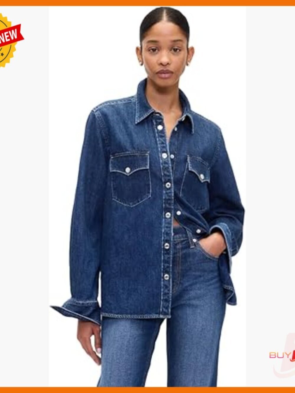 Regular Fit Denim Button Down Shirt Long Sleeve Western Style Top